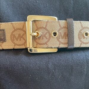 Michael Kors Signature Logo Tan and Brown Leather Belt